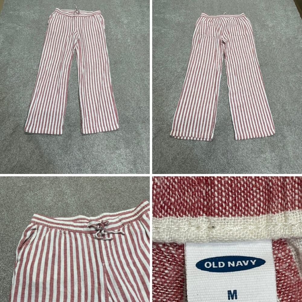 Old Navy womens striped pullon pants sz medium linen blend beachy light weight